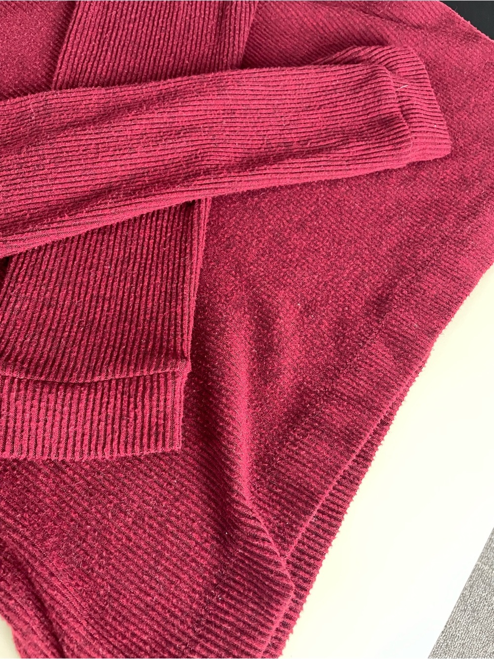Burgundy Cowl Neck Ribbed Sweater L - Picture 8 of 10